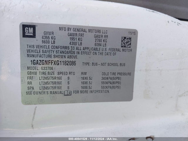 1GAZGNFFXG1182086 Chevrolet Express 3500 Ls