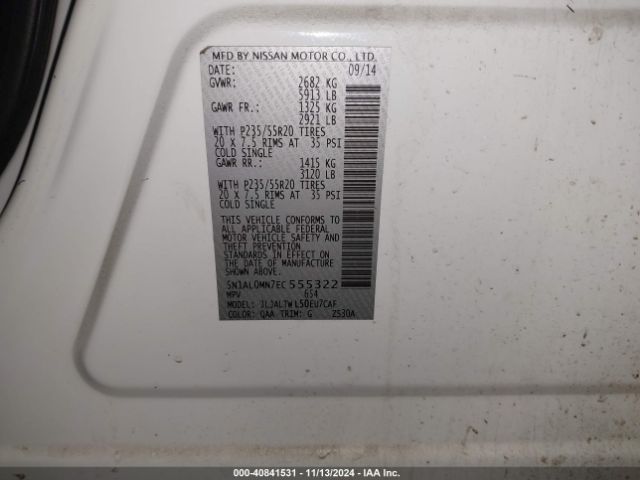 5N1AL0MN7EC555322 Infiniti QX60