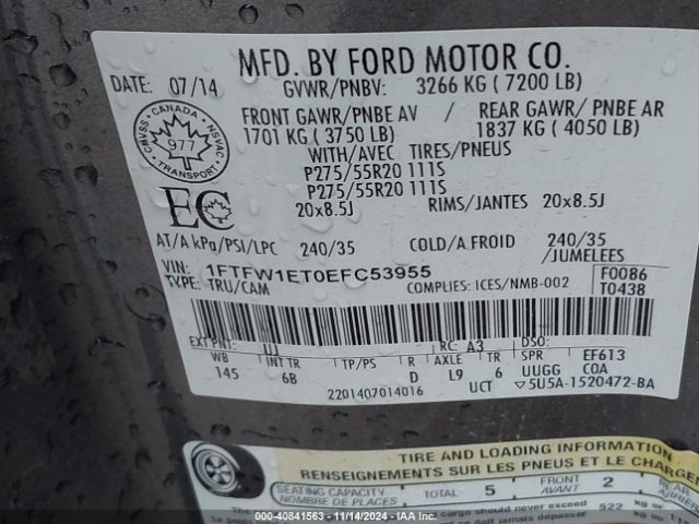 1FTFW1ET0EFC53955 Ford F-150 Fx4