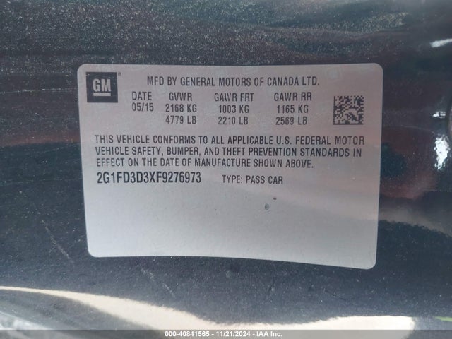 Chevrolet Camaro 1lt 2015 2G1FD3D3XF9276973 Image 9