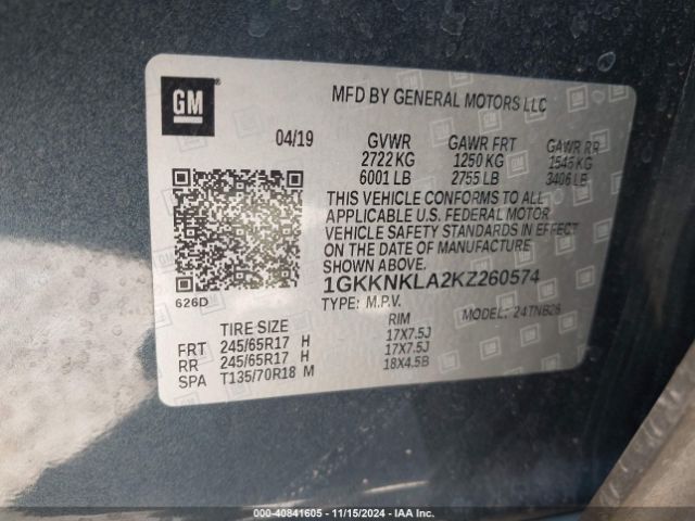 1GKKNKLA2KZ260574 GMC Acadia Sle-1