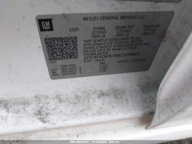 1GCRYDEKXMZ129933 Chevrolet Silverado 1500 4wd  Standard Bed Lt