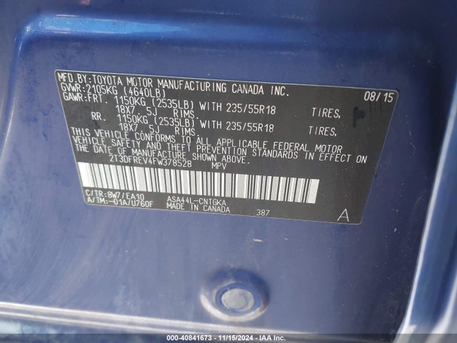 Toyota Rav4 Limited 2015 2T3DFREV4FW378528 Image 9