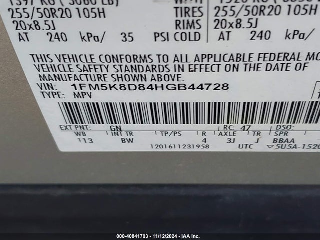 1FM5K8D84HGB44728 Ford EXPLORER XLT