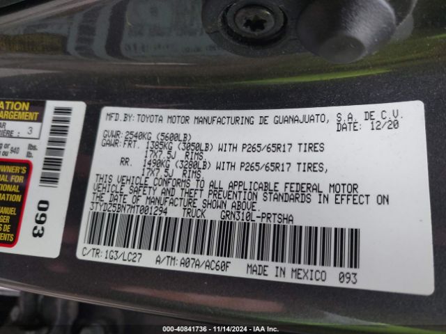 3TYDZ5BN7MT001294 Toyota Tacoma Trd Sport