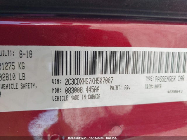 2C3CDXHG7KH507007 Dodge Charger Gt Rwd
