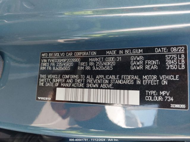 YV4ED3GM9P2028900 Volvo C40 Recharge Pure Electric Twin Ultimate