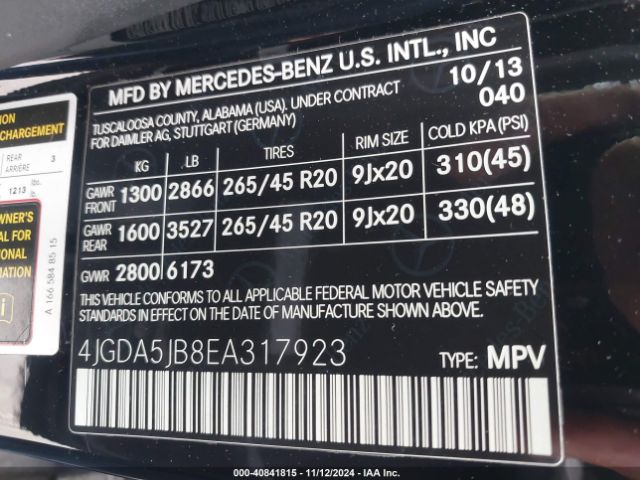 4JGDA5JB8EA317923 Mercedes-Benz ML 350