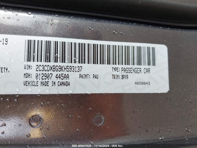 2C3CDXBG9KH593137 Dodge Charger Sxt Rwd