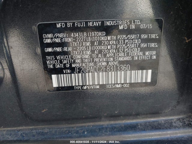 Subaru Xv Crosstrek Premium 2015 JF2GPACC2F8313360 Image 9