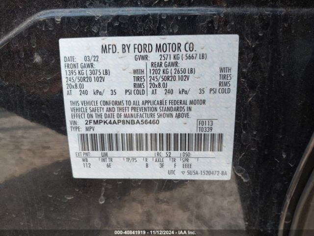 2FMPK4AP8NBA56460 Ford EDGE ST