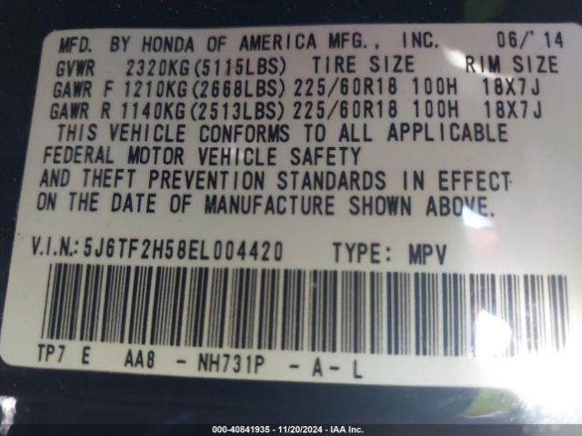 5J6TF2H58EL004420 Honda Crosstour Ex-l V6