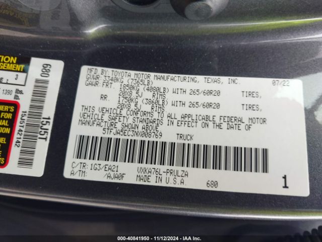 5TFJA5EC3NX008769 Toyota Tundra Limited