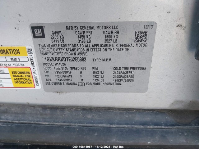 GMC Acadia Slt-1 2014 1GKKRRKD7EJ255883 Image 9
