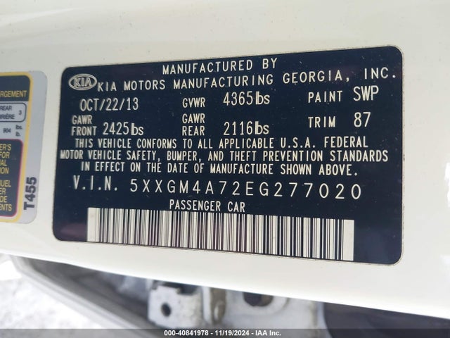 5XXGM4A72EG277020 KIA Optima Lx
