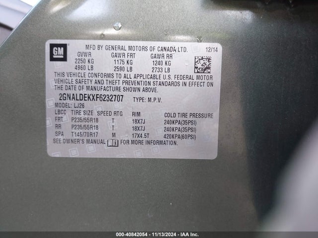 Chevrolet Equinox Ltz 2015 2GNALDEKXF6232707 Image 9