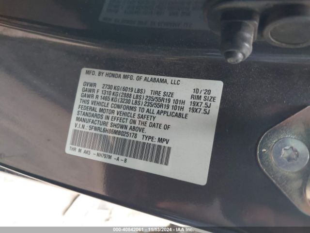 5FNRL6H86MB025178 Honda Odyssey Touring
