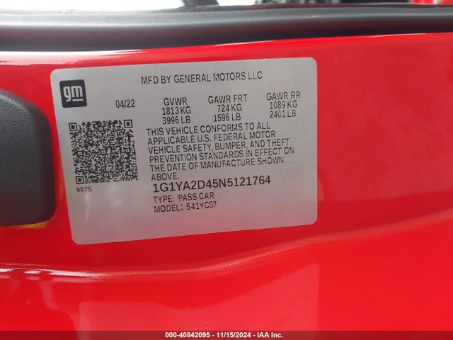 Chevrolet Corvette Stingray Rwd  1lt 2022 1G1YA2D45N5121764 Image 9