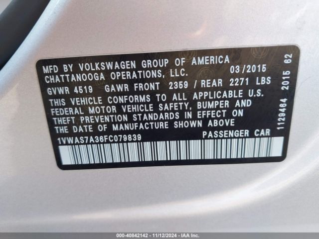 1VWAS7A36FC079839 Volkswagen Passat 1.8t Limited Edition