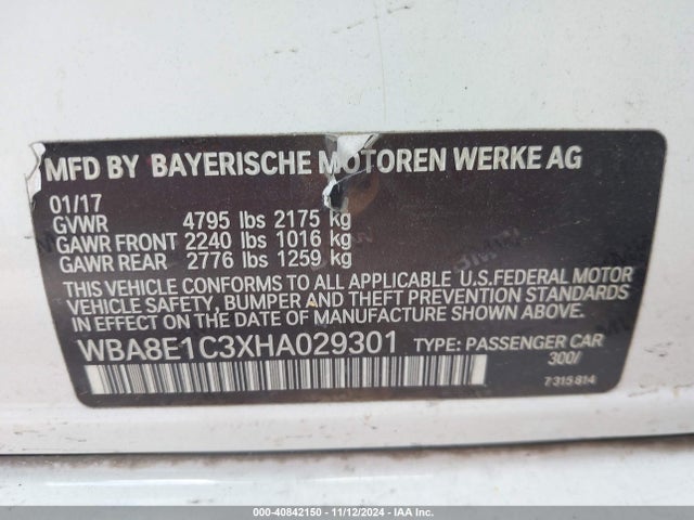 WBA8E1C3XHA029301 BMW 330e Iperformance