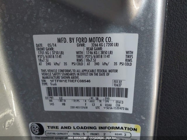 Ford F-150 Lariat 2014 1FTFW1ET0EFC08546 Image 9