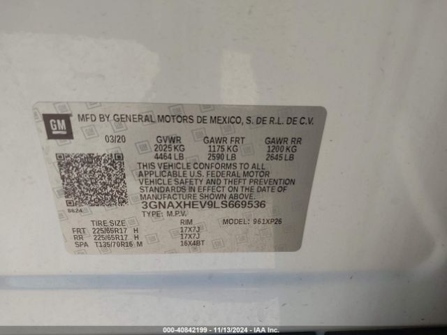 3GNAXHEV9LS669536 Chevrolet Equinox Fwd Ls