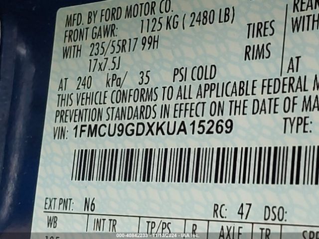 1FMCU9GDXKUA15269 Ford ESCAPE SE