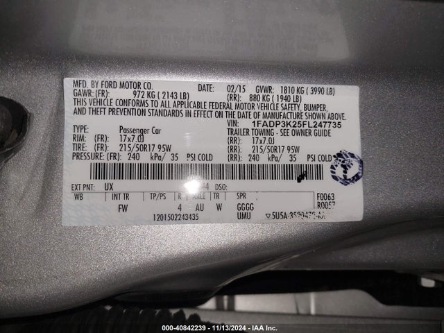Ford FOCUS SE 2015 1FADP3K25FL247735 Image 9
