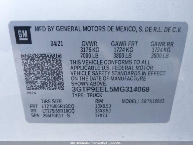 3GTP9EEL5MG314068 GMC Sierra 1500 At4