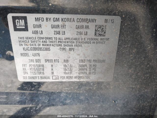 KL4CJGSBXEB533805 Buick Encore Leather