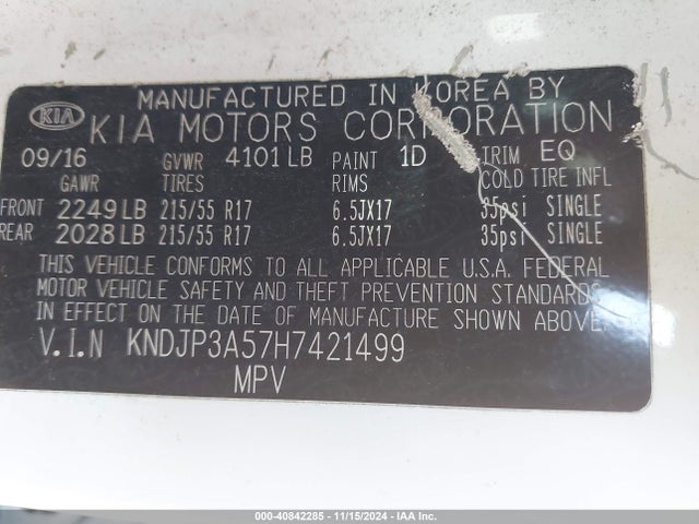 KIA SOUL + 2017 KNDJP3A57H7421499 Image 9