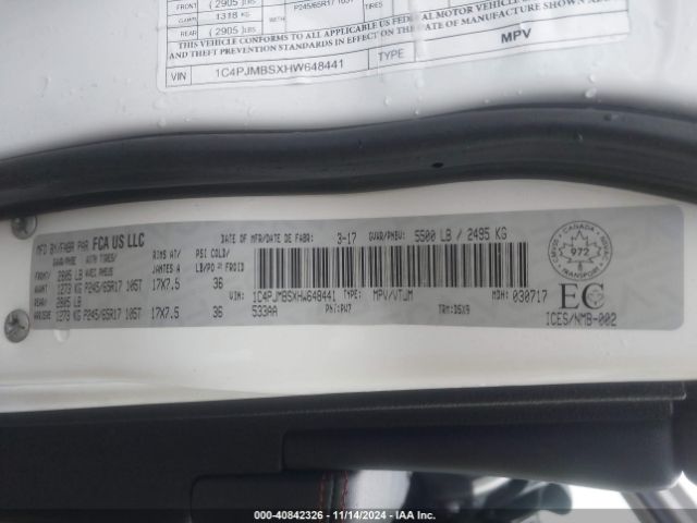1C4PJMBSXHW648441 Jeep Cherokee Trailhawk