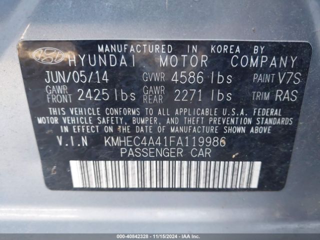 KMHEC4A41FA119986 Hyundai SONATA HYBRID