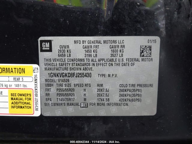Chevrolet Traverse 1lt 2015 1GNKVGKD8FJ255430 Image 9