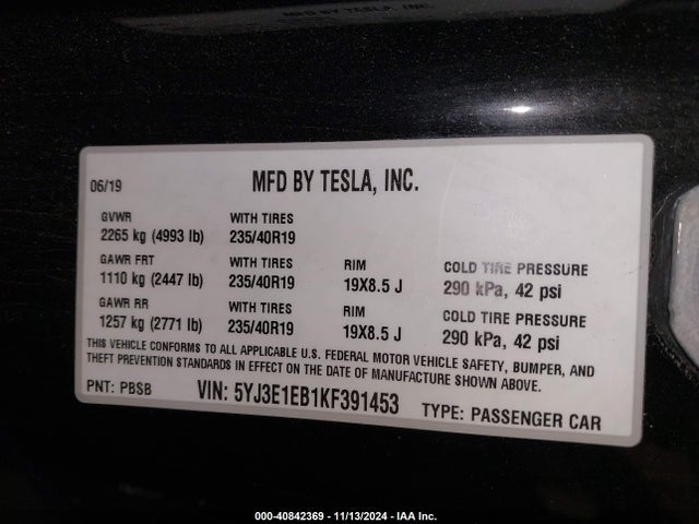 2019 TESLA MODEL 3 5YJ3E1EB1KF391453 Photo 8