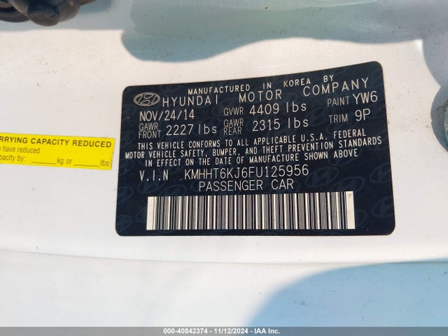 Hyundai Genesis 3.8 Base 2015 KMHHT6KJ6FU125956 Image 9