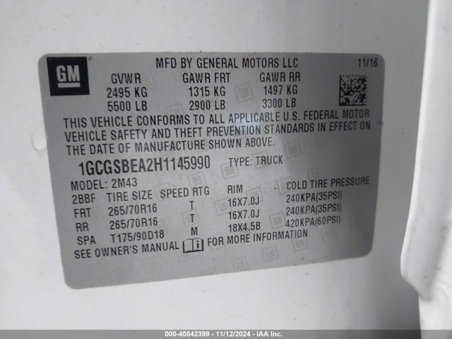 Chevrolet Colorado Wt 2017 1GCGSBEA2H1145990 Image 9