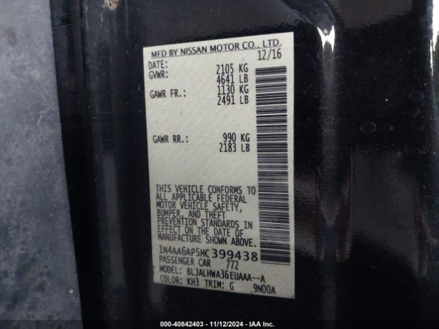 1N4AA6AP5HC399438 Nissan Maxima 3.5 Platinum