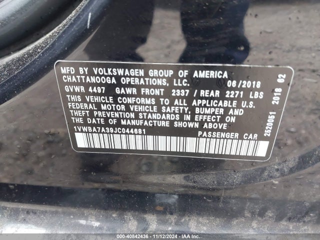 Volkswagen Passat 2.0t Se 2018 1VWBA7A39JC044681 Image 9