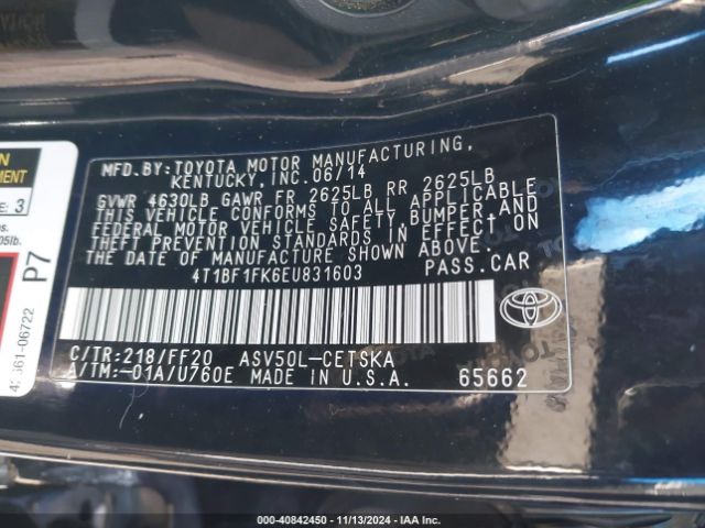 4T1BF1FK6EU831603 Toyota CAMRY SE