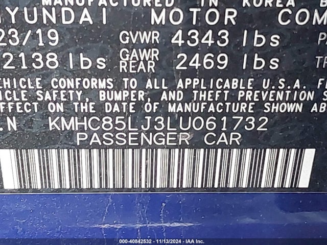 KMHC85LJ3LU061732 Hyundai Ioniq Electric Limited