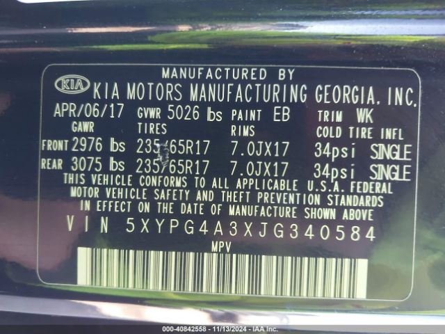 5XYPG4A3XJG340584 KIA Sorento 2.4l L