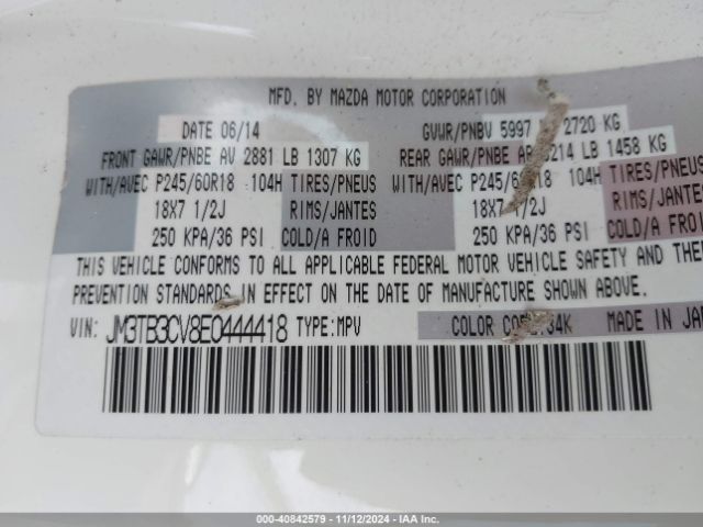 JM3TB3CV8E0444418 Mazda Cx-9 Touring