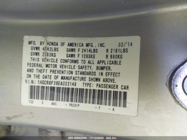 1HGCR6F39EA003148 Honda ACCORD HYBRID