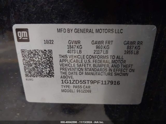 1G1ZD5ST9PF117916 Chevrolet Malibu Fwd 1lt