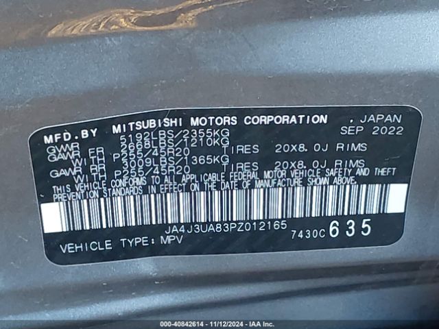 JA4J3UA83PZ012165 Mitsubishi Outlander Se 2.5 2wd/se Black Edition 2wd/se Special Edition 2wd