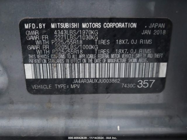 JA4AR3AUXJU003862 Mitsubishi Outlander Sport 2.0 Le