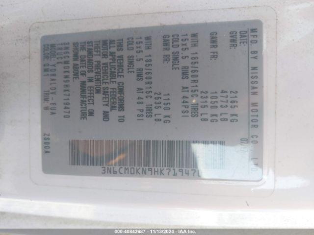 3N6CM0KN9HK719470 Nissan Nv200 S