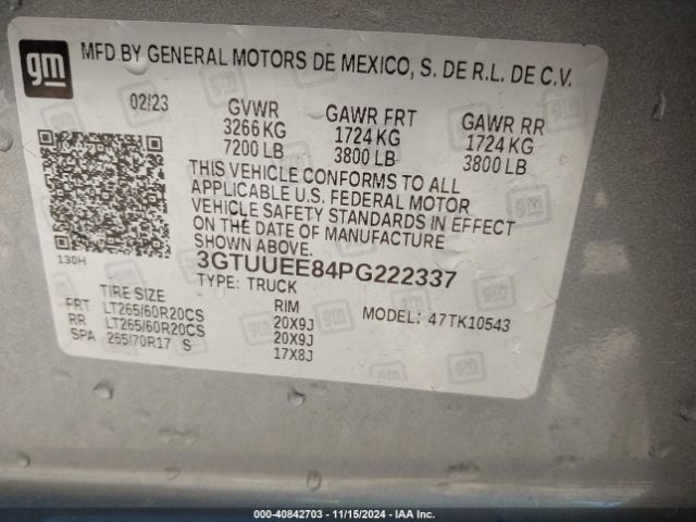 3GTUUEE84PG222337 GMC Sierra 1500 4wd  Short Box At4