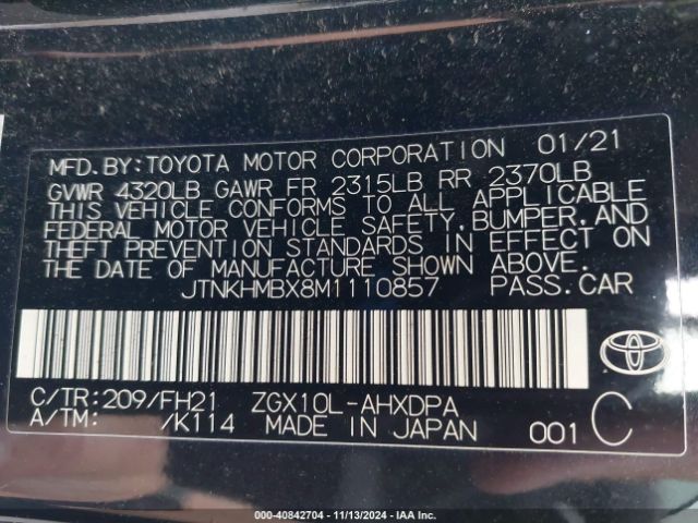 JTNKHMBX8M1110857 Toyota C-HR LE